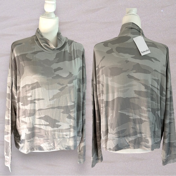 NWT Splendid Lena Camo Long Sleeve Mock Neck Slate Gray Sweater Top Size Small - Picture 3 of 9